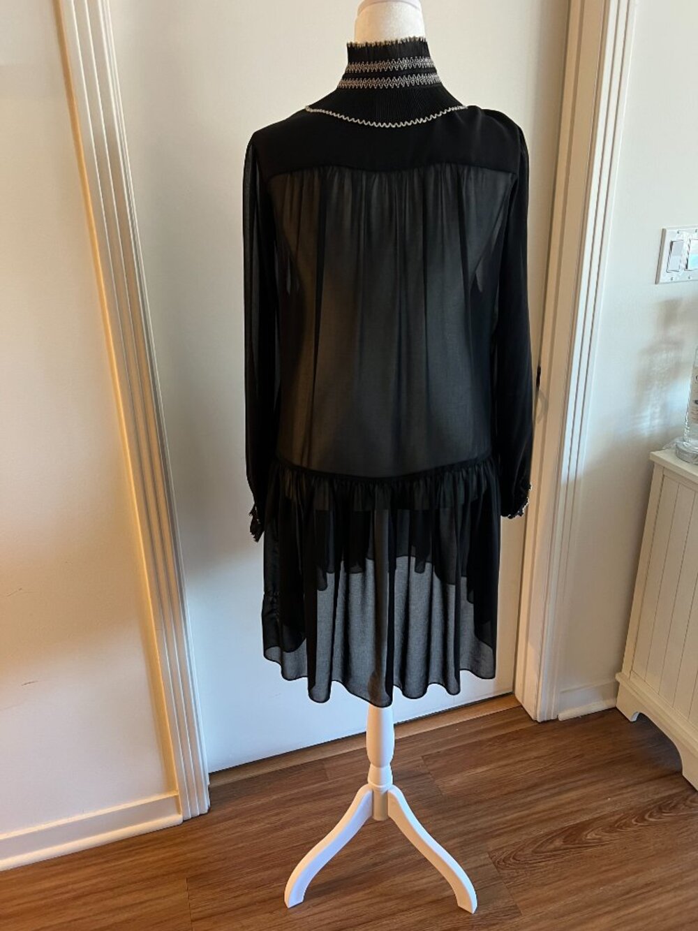 Sandro Chiffon sheer black tunic dress. - Picture 6 of 7
